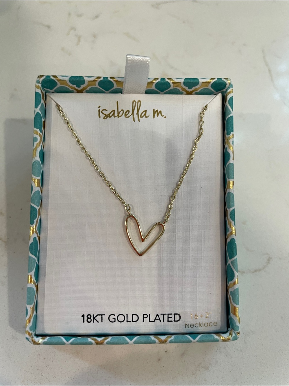 Isabella M Gold Heart Outline Necklace with Teal Accents